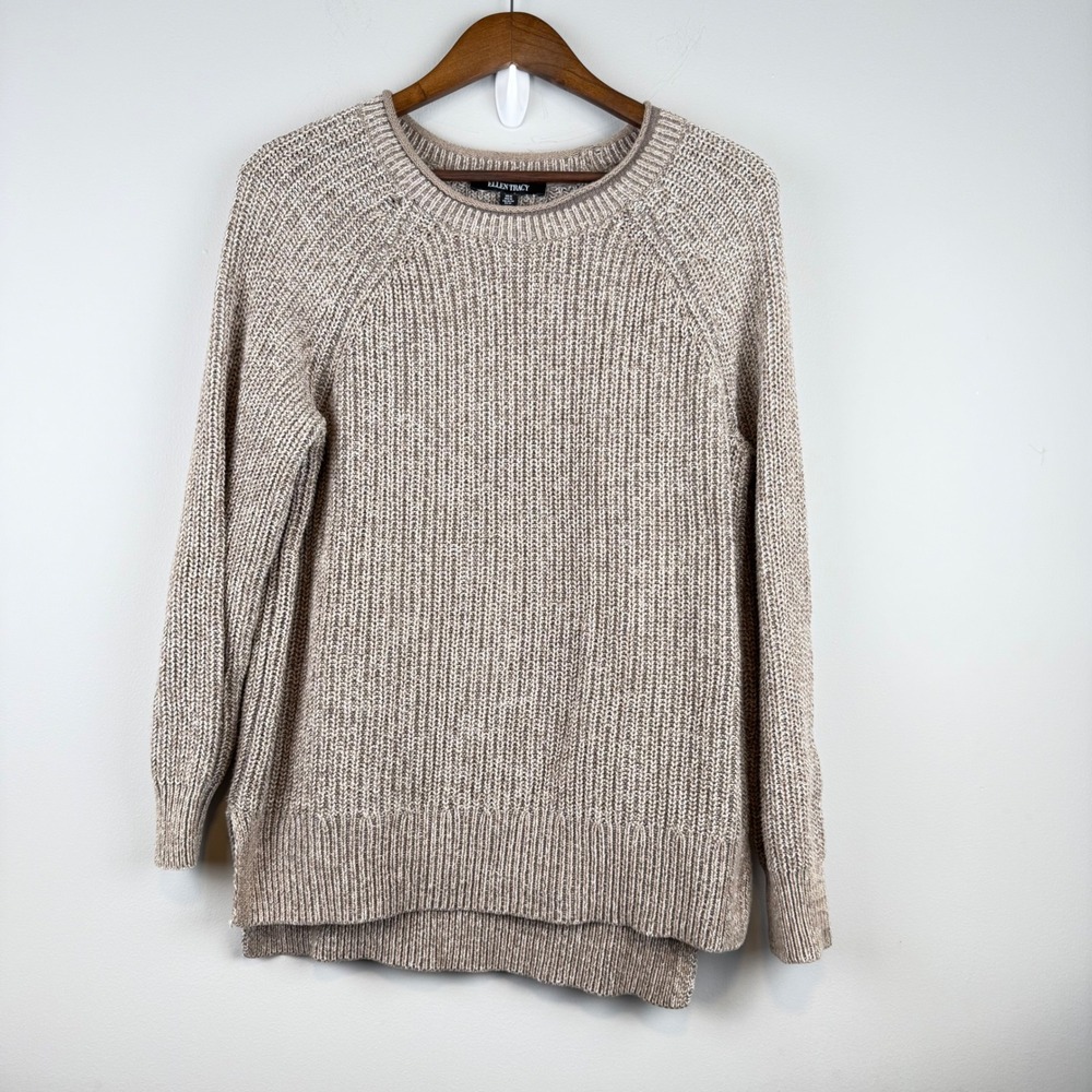 Roll Neck Ribbed Knit Marl Sweater Size Medium Oatmeal Coastal Earthy Minimalist